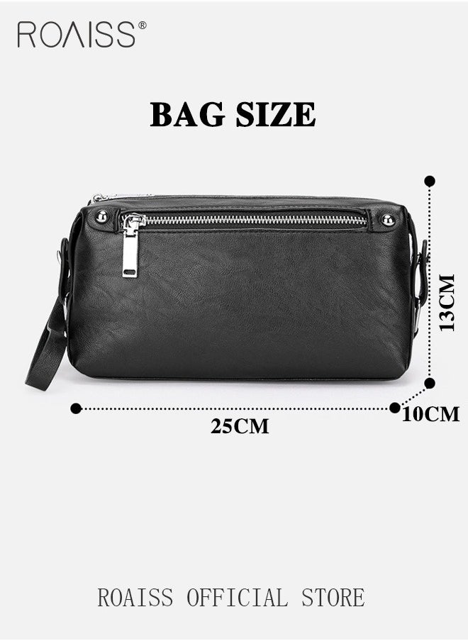 roaiss - Men Multifunctional Clutch Bag with Business Style Waterproof and Durable Material Large Capacity Wallet Card Holder Passport Holder Sunglasses Organizer Classic Solid Color Men Waist Bag Handbag - Image 1