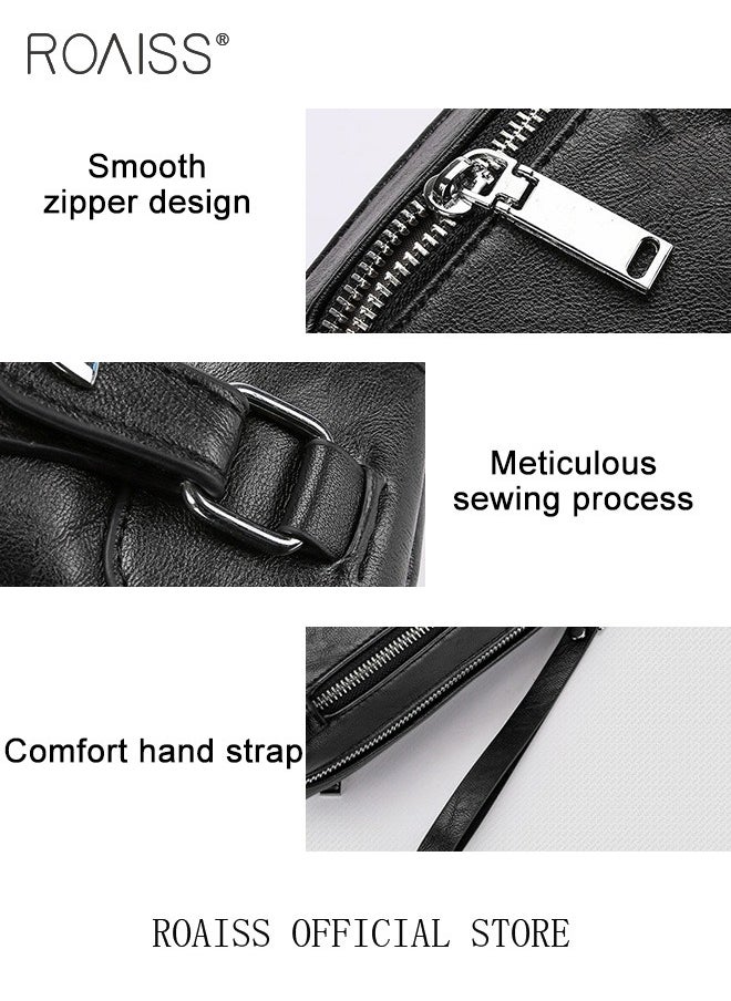 roaiss - Men Multifunctional Clutch Bag with Business Style Waterproof and Durable Material Large Capacity Wallet Card Holder Passport Holder Sunglasses Organizer Classic Solid Color Men Waist Bag Handbag - Image 1