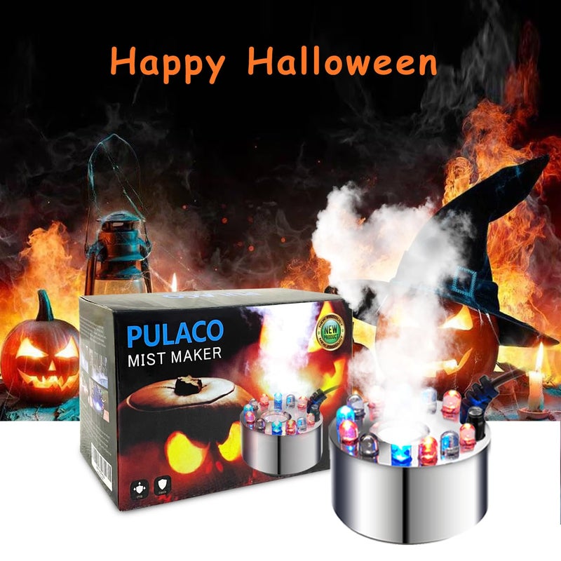 PULACO Mist Maker, 12 LED Mister Fogger Water Fountain Pond Fog Machine Atomizer Air Humidifier, Indoor Fountain Mister Foggers Perfect for Halloween - Image 2