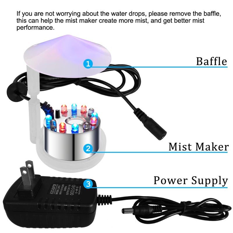 PULACO Mist Maker, 12 LED Mister Fogger Water Fountain Pond Fog Machine Atomizer Air Humidifier, Indoor Fountain Mister Foggers Perfect for Halloween - Image 3