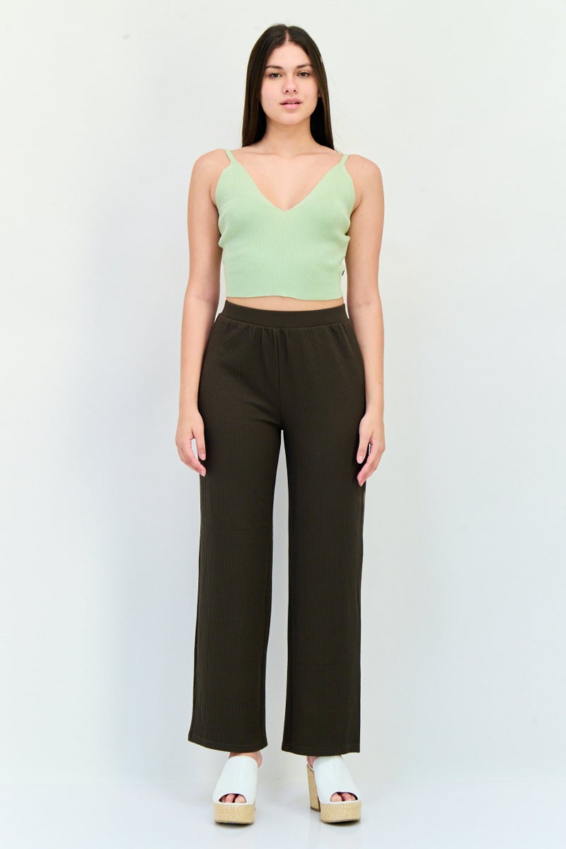 Fire & Glory Women Regular Fit Textured Wide Leg Pant, Brown - Image 4