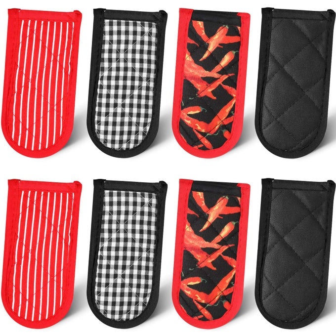 8 PIECES PAN HANDLE SLEEVE HEAT RESISTANT POT SLEEVE GRIP NONSLIP SKILLET POT HOLDER MACHINE WASHABLE CAST IRON HANDLE COVER COTTON ASSIST HOLDER 4 STYLES 3 X 6 INCHELEGANT STYLE