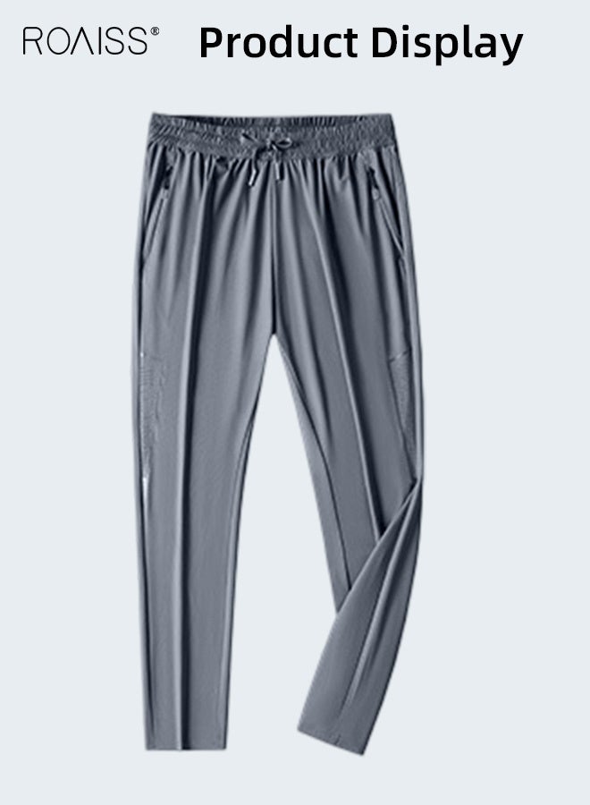 roaiss Straight Loose Joggers Pants Men Quick-Drying Pants for Men Ice Silk Casual Sports Pants Summer Thin High Elastic Trousers Track Pants Grey with Comfortable Ventilation Holes and Keychain - Image 4