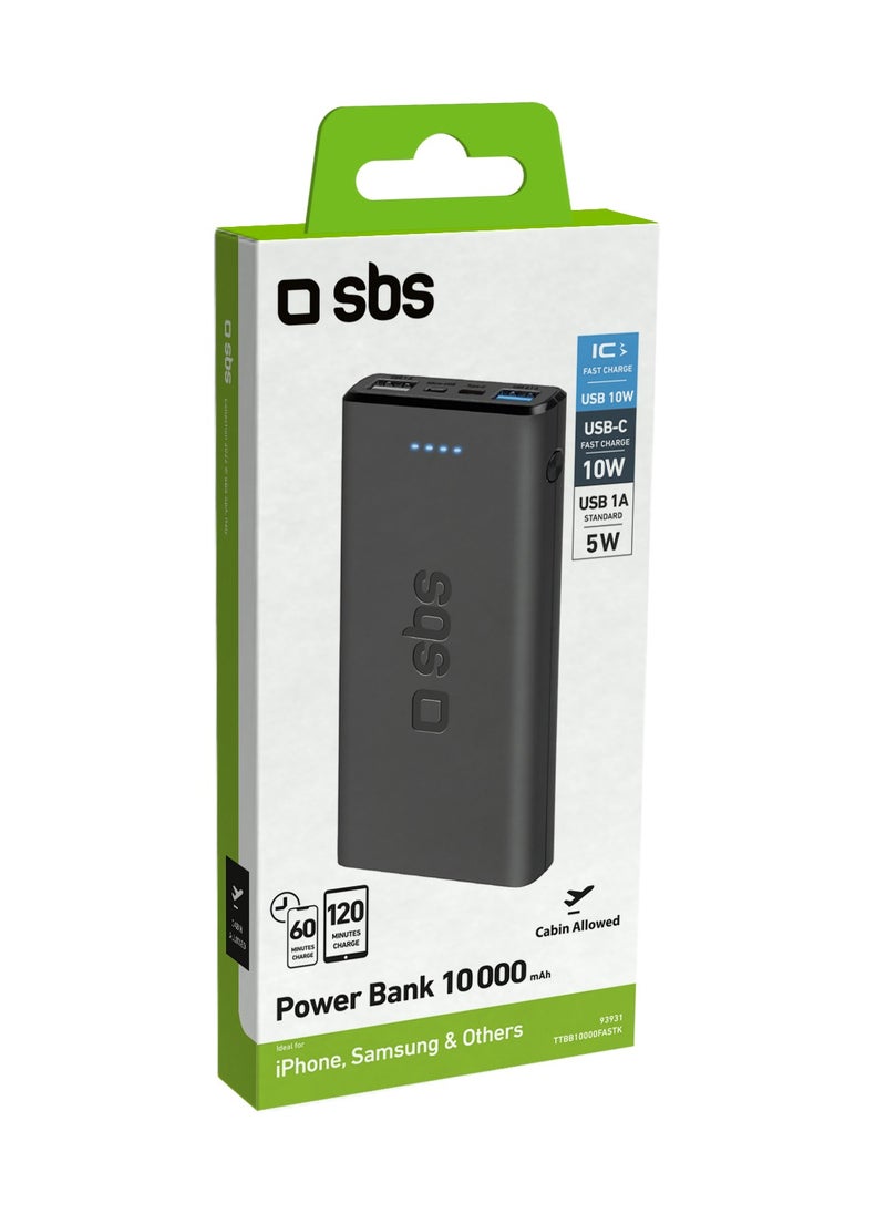SBS - Power Bank 10,000 mAh 2 USB 2.1 A, black color Charge Three Devices at the same time like iPhone, Samsung and Others. - Image 1