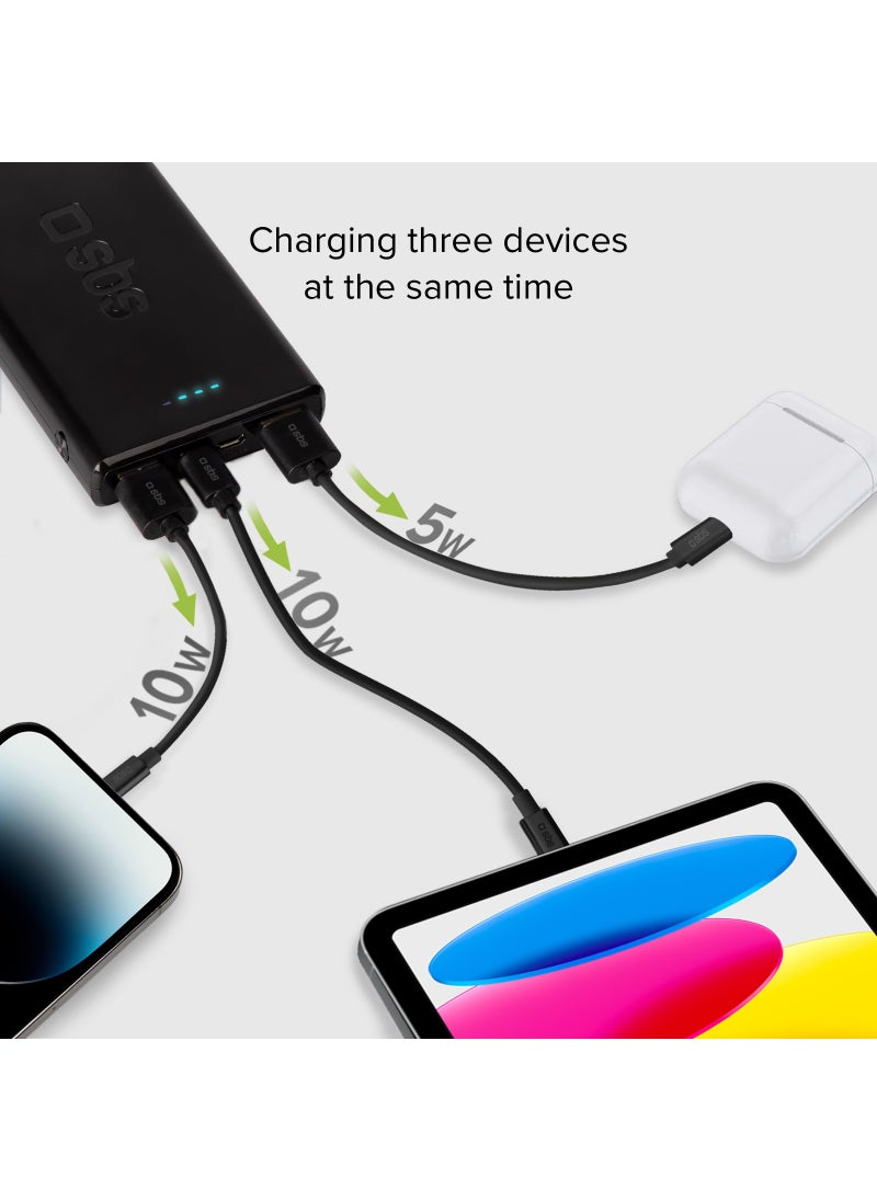 SBS - Power Bank 10,000 mAh 2 USB 2.1 A, black color Charge Three Devices at the same time like iPhone, Samsung and Others. - Image 1