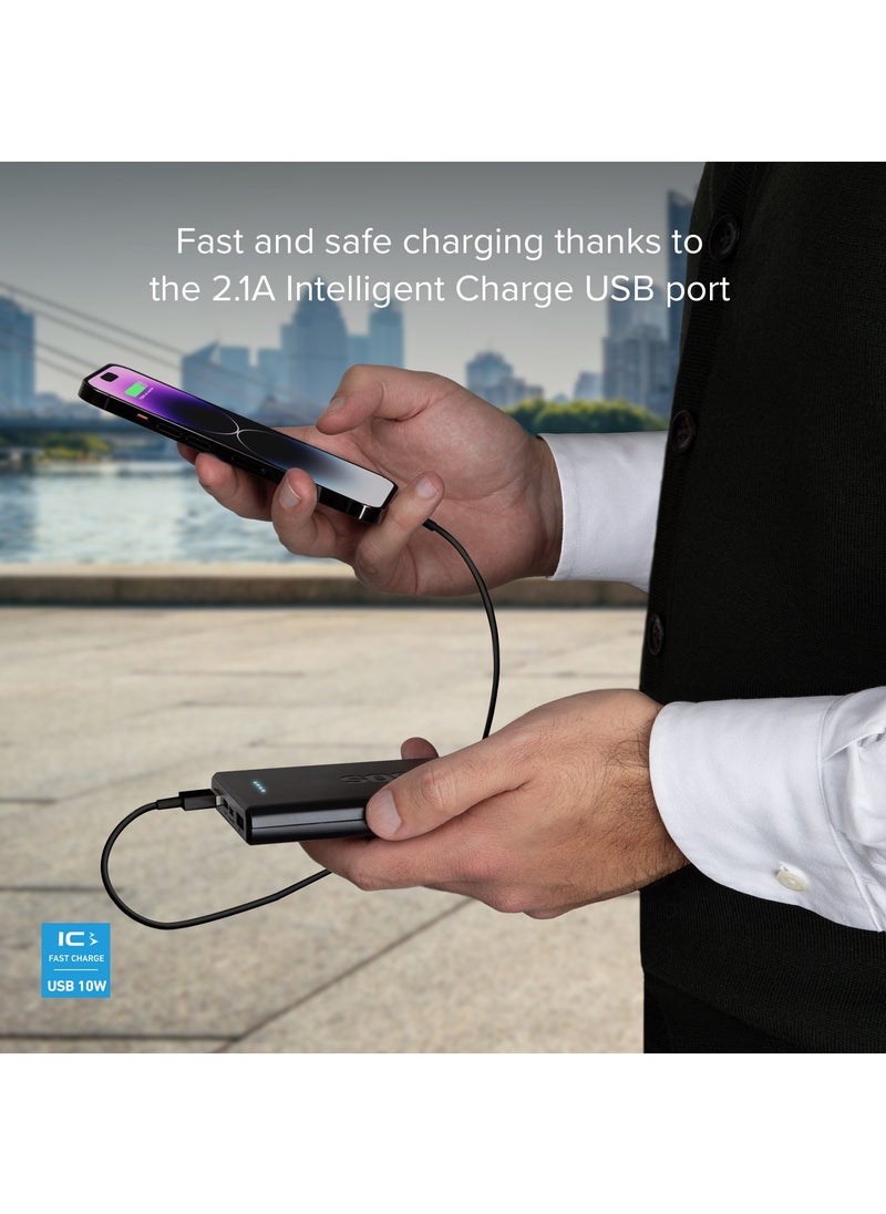SBS - Power Bank 10,000 mAh 2 USB 2.1 A, black color Charge Three Devices at the same time like iPhone, Samsung and Others. - Image 1