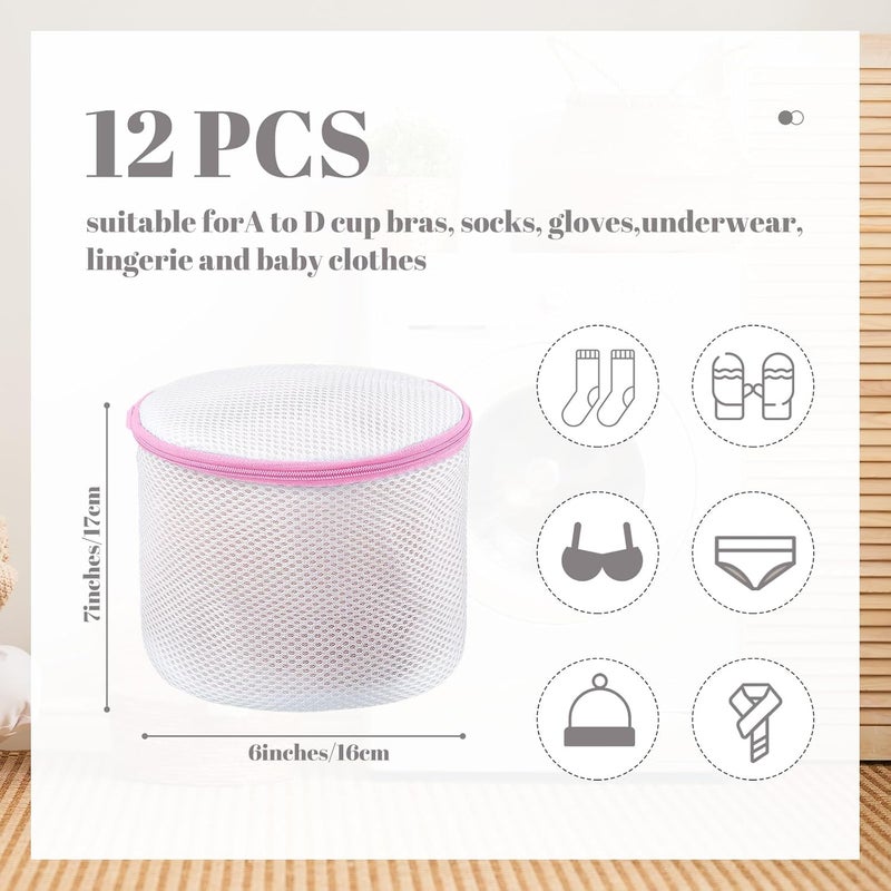 Woanger 12 Pieces Honeycomb Mesh Laundry Bags for Delicates Underwear Bra Laundry Bags for Washing Machine Sock Laundry Mesh Bags for Delicates Garment Lingerie Wash Bag Net 6 x 7 Inch Pink - Image 2