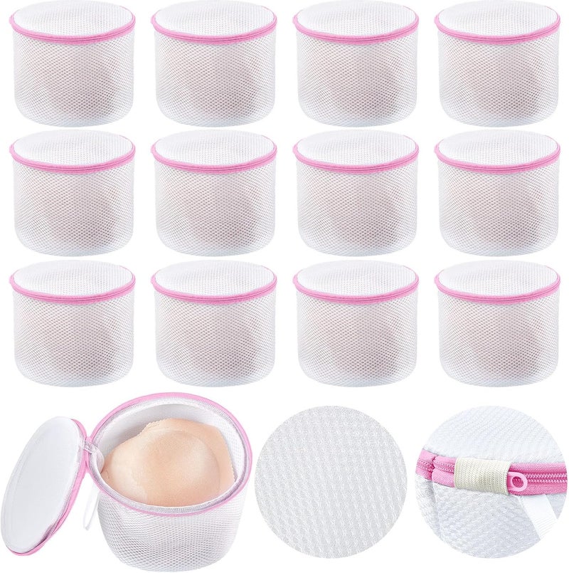 Woanger 12 Pieces Honeycomb Mesh Laundry Bags for Delicates Underwear Bra Laundry Bags for Washing Machine Sock Laundry Mesh Bags for Delicates Garment Lingerie Wash Bag Net 6 x 7 Inch Pink - Image 1