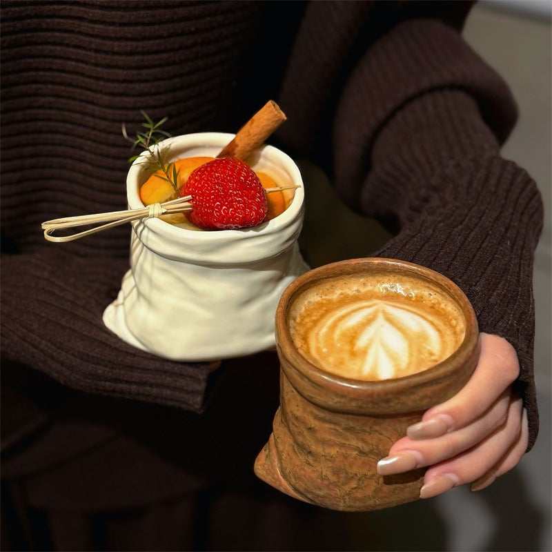 Vintage Bag-Shaped Ceramic Mug for Coffee and Milk Tea - Image 1
