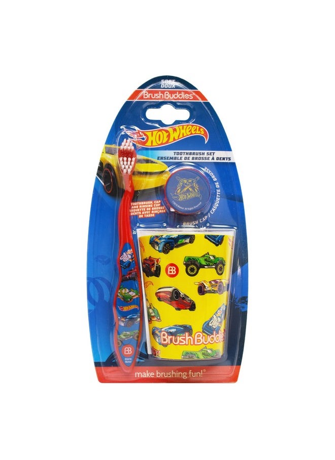 Brush Buddies - Hot Wheels Kids Toothbrushes Kit, Manual Toothbrushes For Kids, Toothbrush For Toddlers 2-4 Years, Travel Toothbrush Kit With Cover And Cup, 3Pc - Image 1