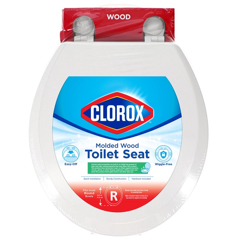 Clorox Round Wood Toilet Seat with Easy-Off Hinges-Wiggle Free Design â€Ž16.54 x 16.5 x 0.99 inches - Image 1