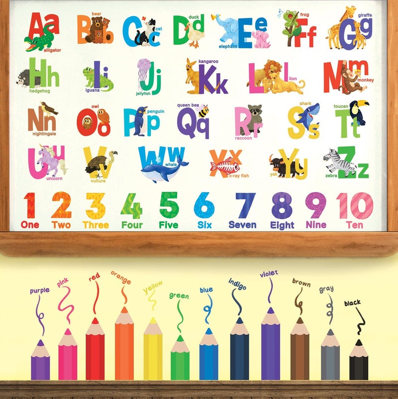 DECOWALL SG32316 Alphabet Numbers and Colouring Pencils Wall Stickers Decals Classroom Kids playroom Art Play Room Rainbow ABC Decorations Toddler Color Child Preschool Living Baby Girl Baby boy - Image 3