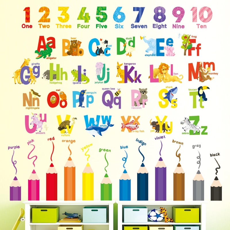 DECOWALL SG32316 Alphabet Numbers and Colouring Pencils Wall Stickers Decals Classroom Kids playroom Art Play Room Rainbow ABC Decorations Toddler Color Child Preschool Living Baby Girl Baby boy - Image 2