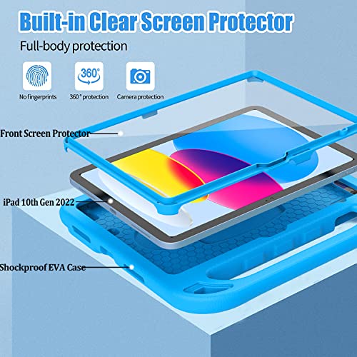BMOUO Kids Case for iPad 11th Generation (A16) 11 Inch 2025/iPad 10th Generation 10.9" 2022 - with Built-in Screen Protector, Shockproof Handle Stand iPad 11th/10th Generation Case for Kids, Blue - Image 3