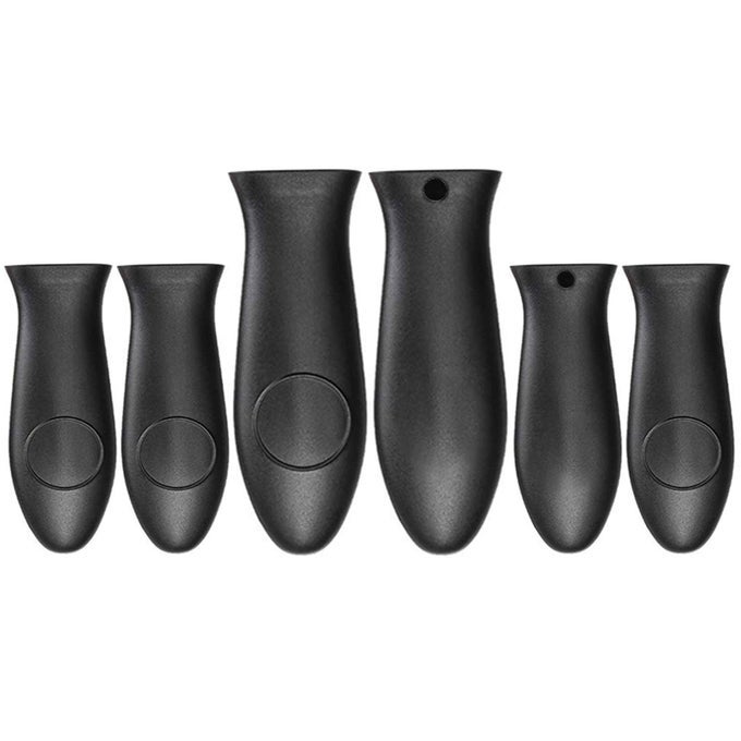 SILICONE HOT HANDLE HOLDER SMALL CAST IRON HANDLE COVER SKILLET HANDLE COVER GRIDDLE COVER COOKWARE HANDLES COVER FOR FRYING PANS GRIDDLES SLEEVE GRIP HANDLE COVER SMALL LARGE BLACK 6 PCS