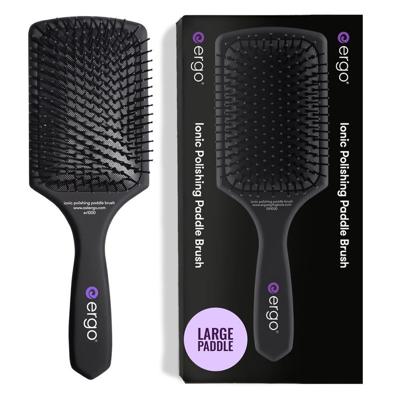 Ergo Ionic Paddle Hair Brush  Large Polishing Brush for LongLasting Shine Detangling Brush for Wet  Dry Hair Care Hair Styling Tool for Blow Drying ER1000