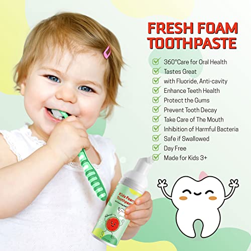 VOGSIG Foam Toothpaste Kids, Toddler Toothpaste with Low Fluoride, Kids Toothpaste for U Shaped Toothbrush Electric Toothbrush, Foam Toothpaste for Children Ages 3 Plus (Watermelon+Strawberry) - Image 2