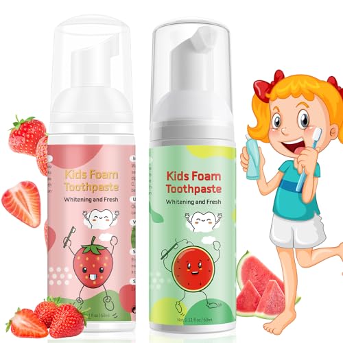 VOGSIG Foam Toothpaste Kids, Toddler Toothpaste with Low Fluoride, Kids Toothpaste for U Shaped Toothbrush Electric Toothbrush, Foam Toothpaste for Children Ages 3 Plus (Watermelon+Strawberry) - Image 1