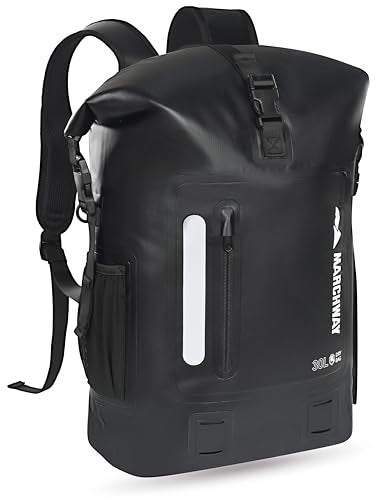 MARCHWAY Roll Top Waterproof Backpack Floating Dry Bag 20L30L45L with Ergonomic Rectangular Base Cushioned Back Hip Strap for Hiking Camping Kayaking Travel Black 45L - Image 1