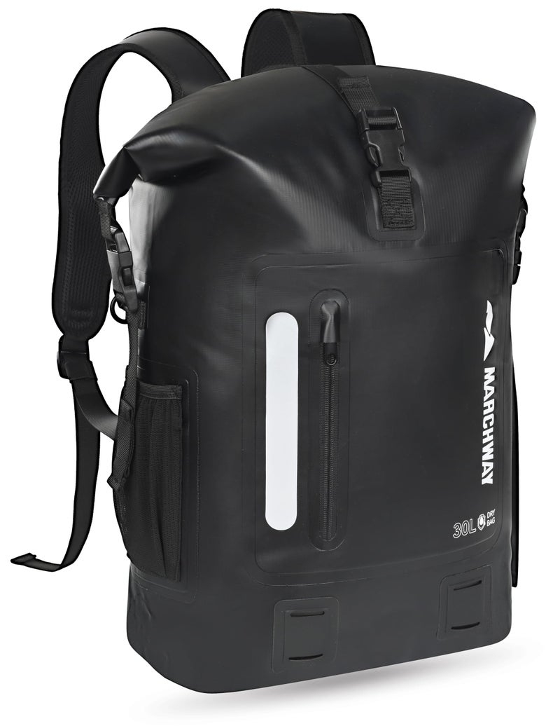 MARCHWAY Roll Top Waterproof Backpack Floating Dry Bag 20L30L45L with Ergonomic Rectangular Base Cushioned Back Hip Strap for Hiking Camping Kayaking Travel Black 45L - Image 2