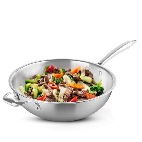 AGARO Stainless Steel Regency Triply Wok 26CM, 3.0L, 2.5mm Thick Body, Induction & Gas Compatible, Rivetted Handle, Silver - Image 1
