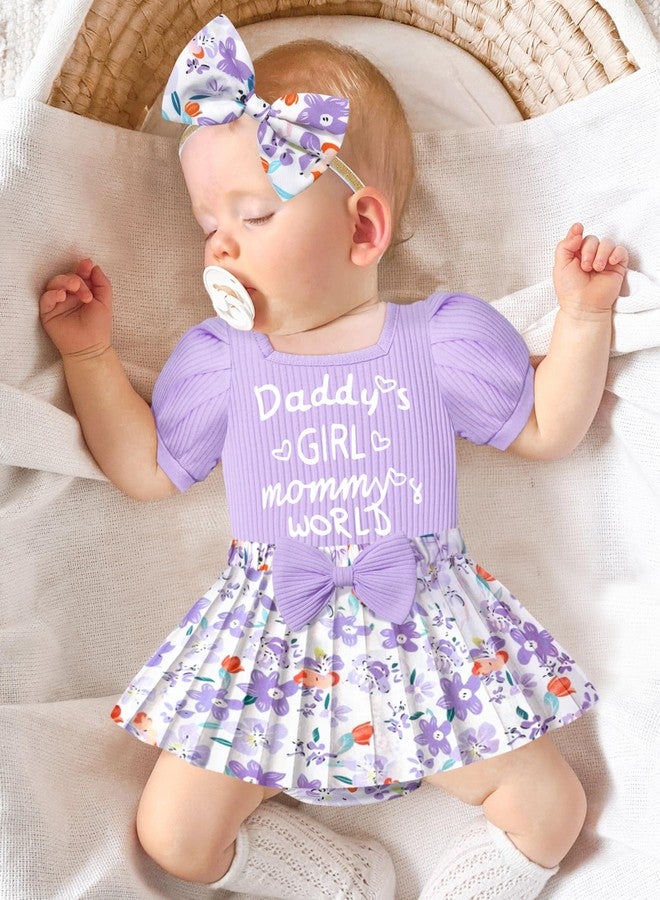 KANGKANG Baby Girl Outfits 6-9 Month Girl Clothes Summer Purple Short-sleeve Romper + Floral Pleated Skirts Shorts 3 Piece Set Baby Girl Clothes 6-9 Months - Image 3