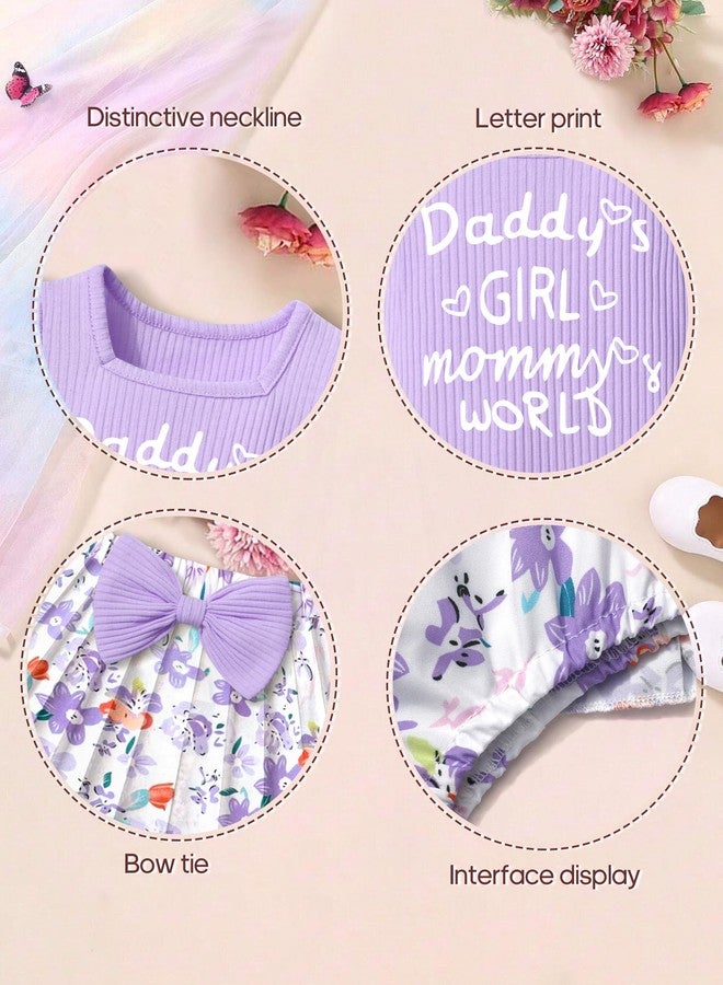 KANGKANG Baby Girl Outfits 6-9 Month Girl Clothes Summer Purple Short-sleeve Romper + Floral Pleated Skirts Shorts 3 Piece Set Baby Girl Clothes 6-9 Months - Image 4