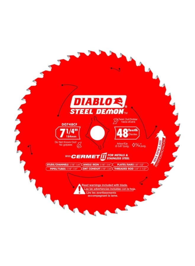 Diablo Steel Demon Cermet II Saw Blade with Triple Chip Grind and Perma-Shield Coating - Ideal for Medium Metal Cutting - 7-1/4" Diameter, 48 TCG Teeth - D0748CF - Image 1