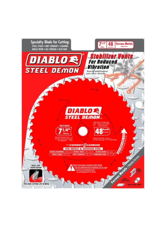 Diablo Steel Demon Cermet II Saw Blade with Triple Chip Grind and Perma-Shield Coating - Ideal for Medium Metal Cutting - 7-1/4" Diameter, 48 TCG Teeth - D0748CF - Image 2