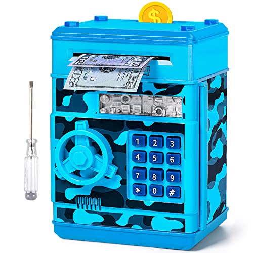 Vcertcpl Piggy Bank for Boys Girls Vcertcpl ATM Coin Bank Money Saving Box with Password Kids Safe Money Jar with Auto Grab Bill Slot Birthday Gifts Toys Bank for 6 7 8 9 10 11 12 Year Old Girls Boys - Image 1