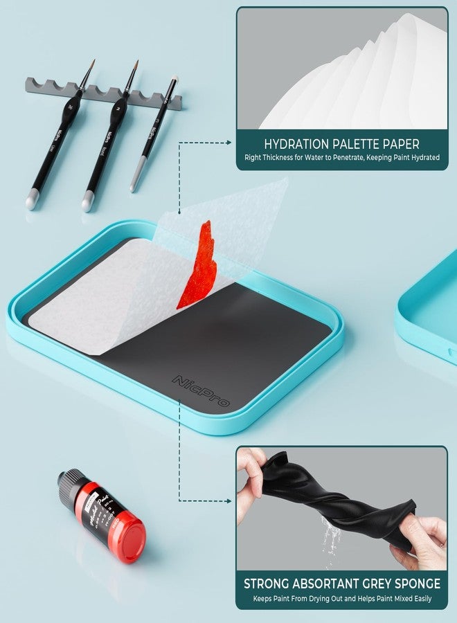 Nicpro Miniature Painting Kit with Wet Palette & 11PCS Detail Paint Brushes Drybrush, 100PCS Wet Pallet Paper, 4PCS Sponge, Brush Holder Mixing Paint Saver Palette for Miniature Model Painting - Image 5