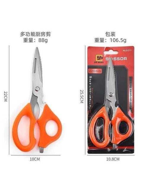 Multi Use Kitchen Scissors Chicken Bone Scissors Fish bone scissors, fish shell scraping and watermelon peeling with stainless steel bottle opener - Orange