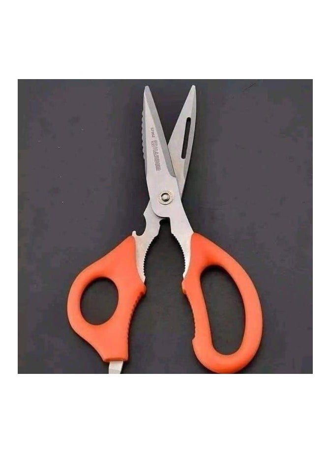 Multi Use Kitchen Scissors Chicken Bone Scissors Fish bone scissors, fish shell scraping and watermelon peeling with stainless steel bottle opener - Orange