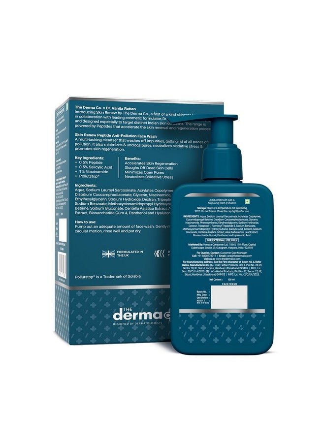 THE derma Co . X Dr.V Skin Renew Peptide Anti-Pollution Face Wash With Peptides & Niacinamide-100Ml| 0.5% Salicylic Acid | Exfoliation|Gentle & Deep Cleansing  - Image 2
