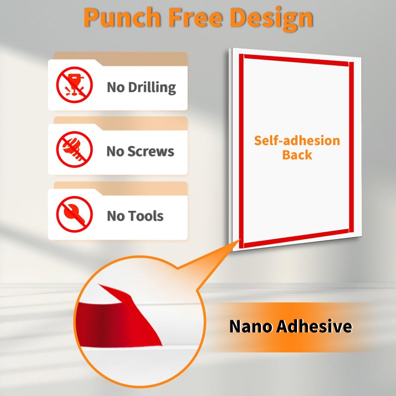 PUJIANG 3 Pack 8.5x11 Acrylic Sign Holder Wall Mount with Framed Border, Peel & Stick Adhesive & 180Â° Flip Design - Single-Sided Clear Plastic Display for Menu, Poster, Flyer (Horizontal/Vertical) - Office, Home, Restaurant - Image 5