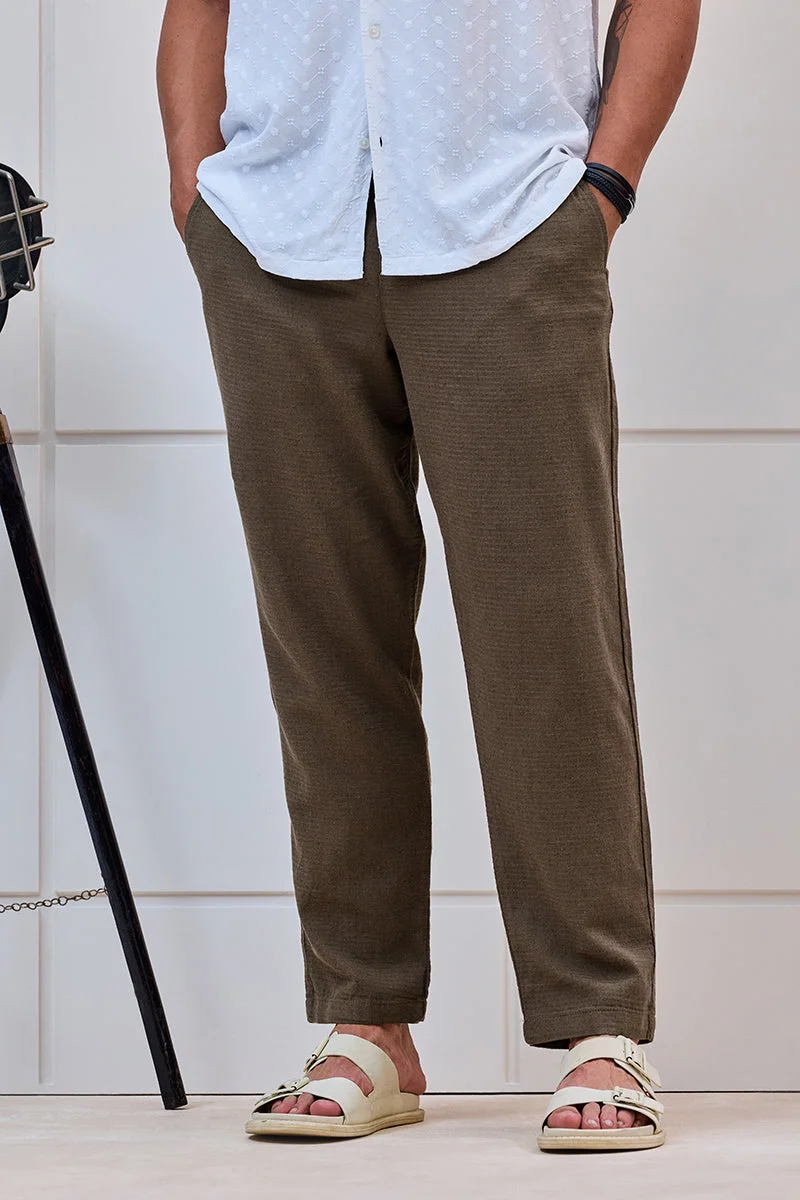 سنيتش Brown Textured Relaxed Casual Trousers