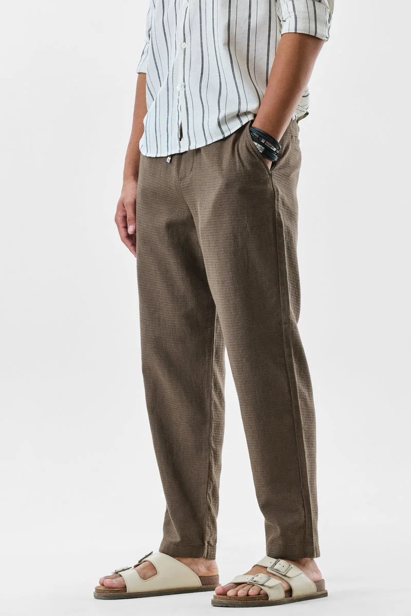 سنيتش Brown Textured Relaxed Casual Trousers