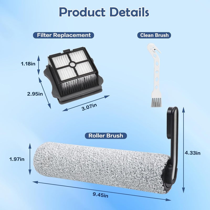 مجموعة ملحقات لـ Tineco iFLOOR 5 Breeze مكنسة كهربائية للتنظيف الرطب والجاف قطع غيار بديلة 7 قطع ملحقات 3 فرش دوارة + 3 مرشحات HEPA + 1 فرشاة تنظيف - Image 2