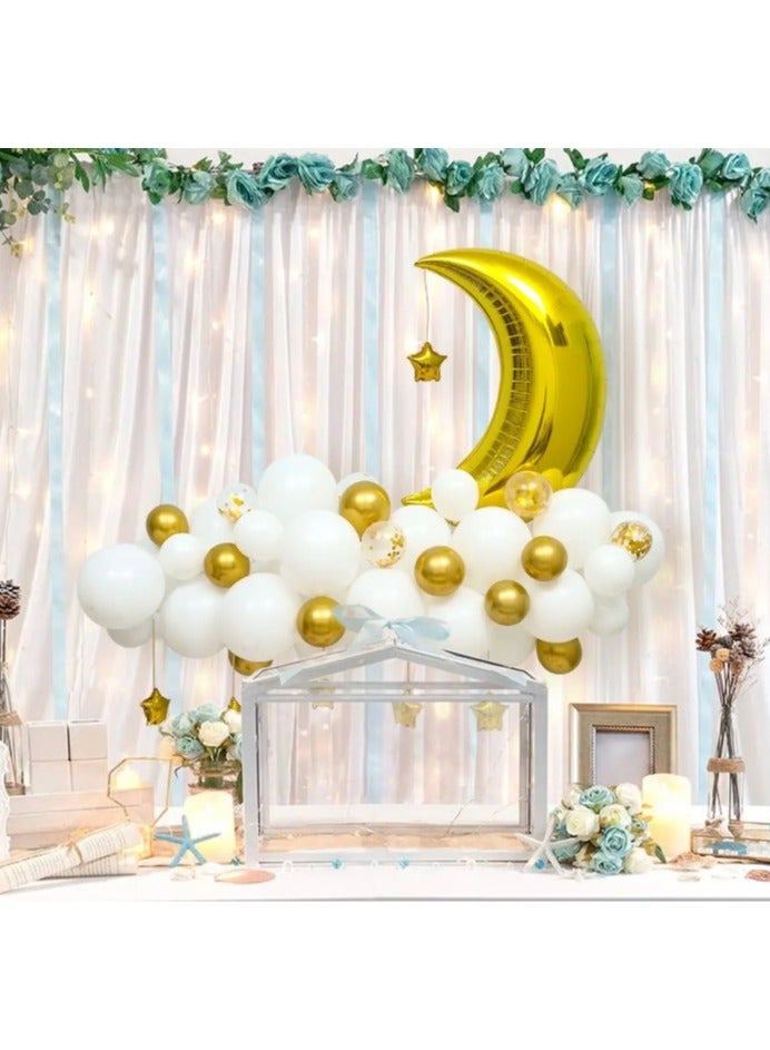 60Pcs Ramadan Mubarak Balloon Kit, White Gold Balloons with Gold Confetti Latex Balloons Moon Star Foil Balloons for Wedding, Birthday Party ，Baby Shower Eid Mubarak Decorations Supplies - Image 4