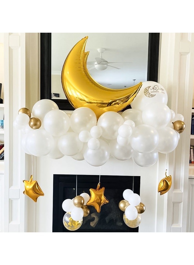 60Pcs Ramadan Mubarak Balloon Kit, White Gold Balloons with Gold Confetti Latex Balloons Moon Star Foil Balloons for Wedding, Birthday Party ，Baby Shower Eid Mubarak Decorations Supplies - Image 5