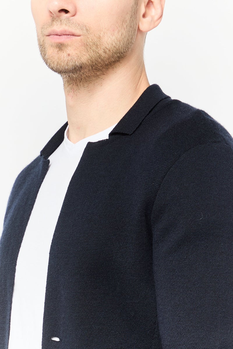 EMPORIO ARMANI Men Regular Fit Textured Cardigan, Dark Navy  - Image 3