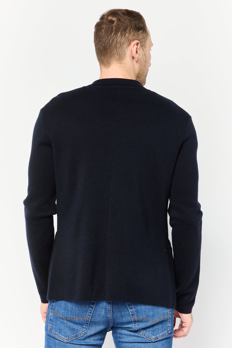 EMPORIO ARMANI Men Regular Fit Textured Cardigan, Dark Navy  - Image 4