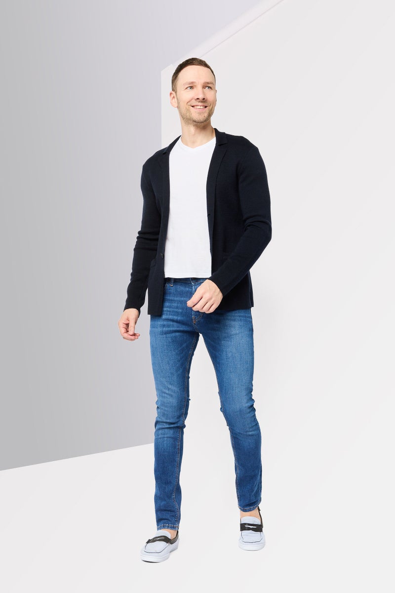 EMPORIO ARMANI Men Regular Fit Textured Cardigan, Dark Navy  - Image 2