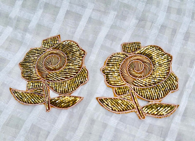 DaSync SYNC Rose Beaded Flower Embroidery Patch for Saree Decoration Clothes Blouse Dresses Dupatta Choli chunni Suits Decoration Craft sew or Paste on Clothes Fabric Beading Applique DIY - Image 1