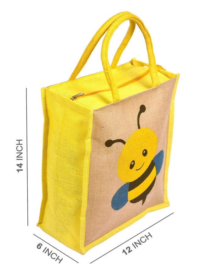 Daffodil Jute Bags Handcrafted Honey Bee Print Tote Bag Durable Jute Handbag Perfect Lunch Bag for Kids (Yellow) - Image 4