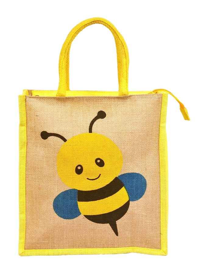 Daffodil Jute Bags Handcrafted Honey Bee Print Tote Bag Durable Jute Handbag Perfect Lunch Bag for Kids (Yellow) - Image 3