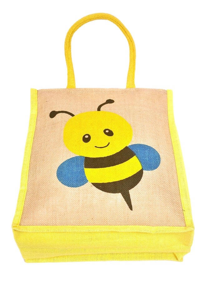 Daffodil Jute Bags Handcrafted Honey Bee Print Tote Bag Durable Jute Handbag Perfect Lunch Bag for Kids (Yellow) - Image 5
