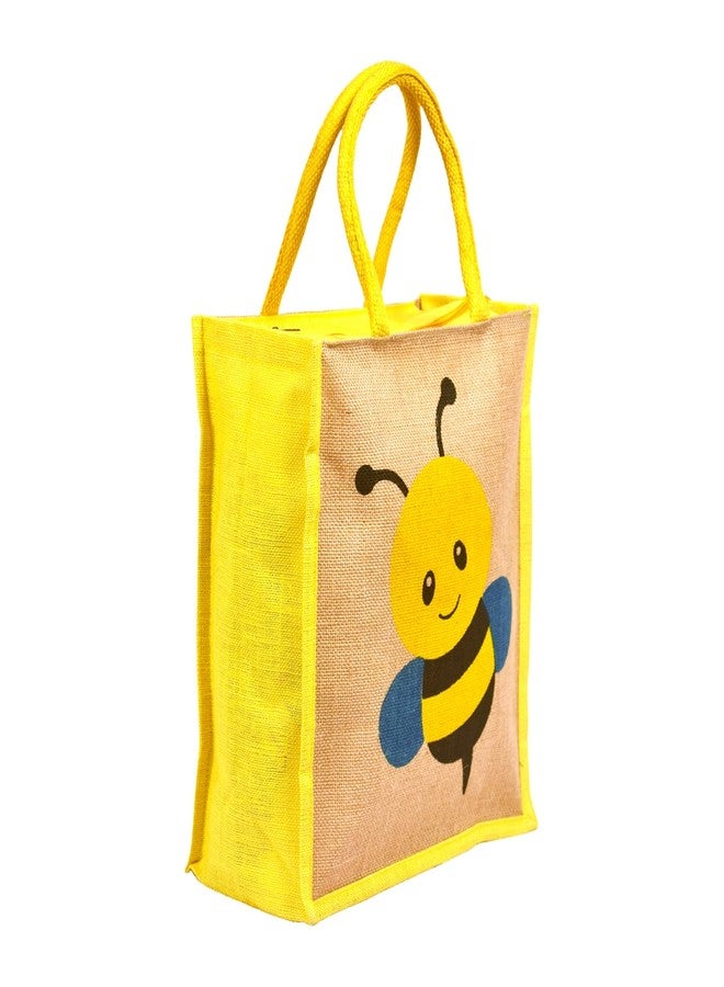 Daffodil Jute Bags Handcrafted Honey Bee Print Tote Bag Durable Jute Handbag Perfect Lunch Bag for Kids (Yellow) - Image 1