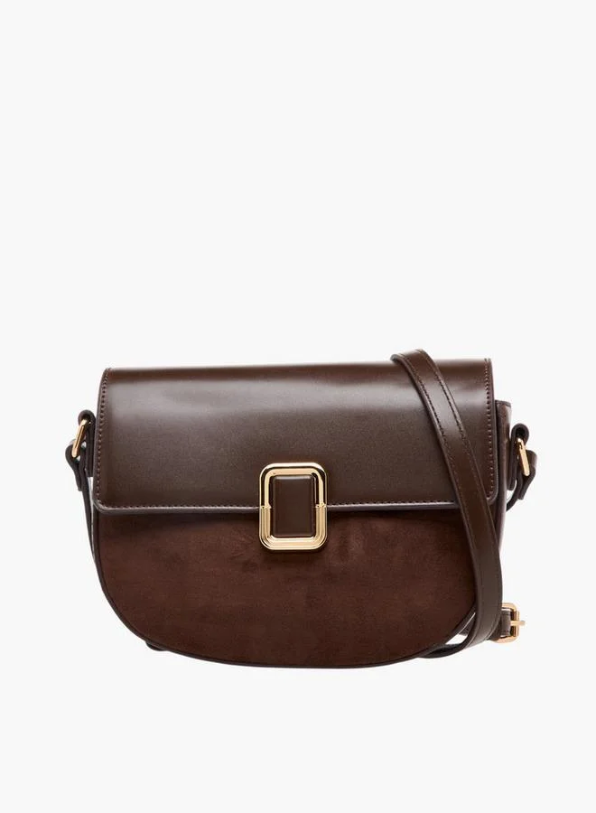 Flora Bella By Shoexpress Solid Crossbody Bag with Button Closure