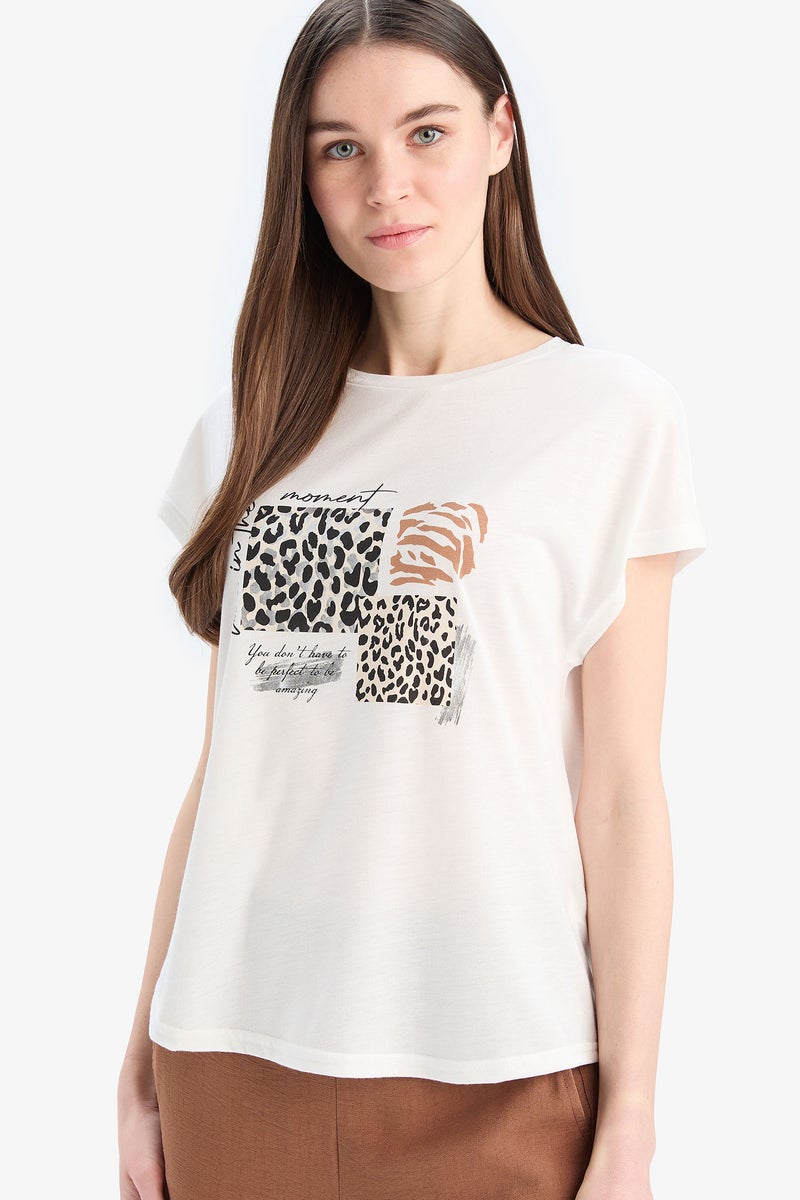 DeFacto Woman Regular Fit Crew Neck Short Sleeve T-Shirt  - Image 1